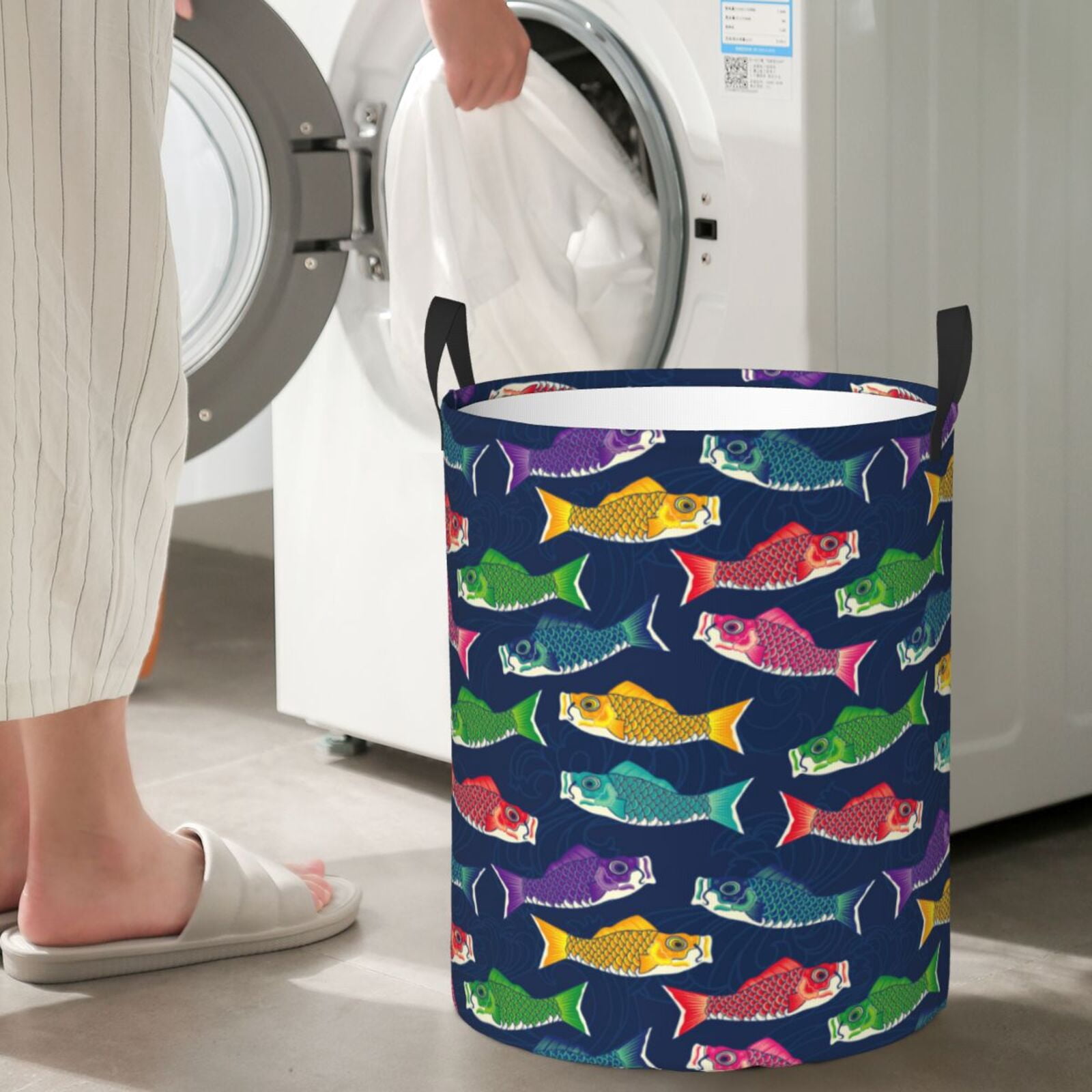 Large Laundry Basket with Handles - Colorful Carp Streamer 1 Kids Baby Dirty Clothes Laundry Hamper for Bedroom Aesthetic