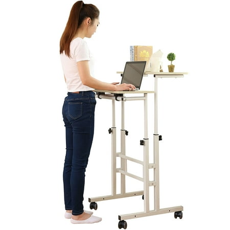 SDADI 2 Inches Carpet Wheel Mobile Stand Up Desk Height Adjustable Home Office Desk With Standing and Seating 2 Modes 3.0 Edition Light