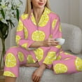 thumbnail image 6 of Pajama Sets for Women 2 Pcs, pink Lemon Button Down Long Sleeve Sleepwear Lounge PJ Sets, 6 of 6
