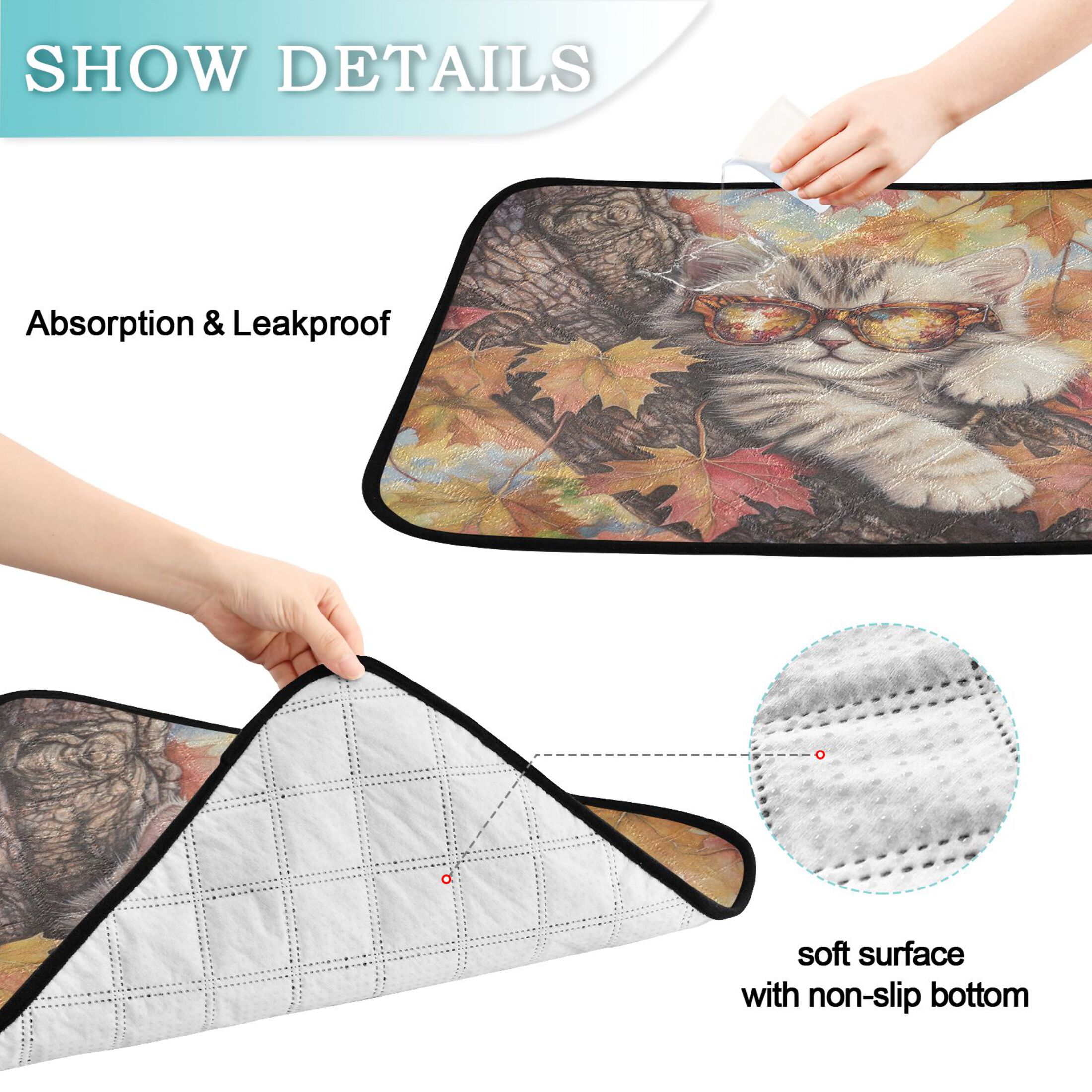 Qxltty Maple Leaf Cat Cat litter Pads Pet Set of 3 Diaper Mats Center Anti-leakage Layer Absorbent Soft and Comfortable