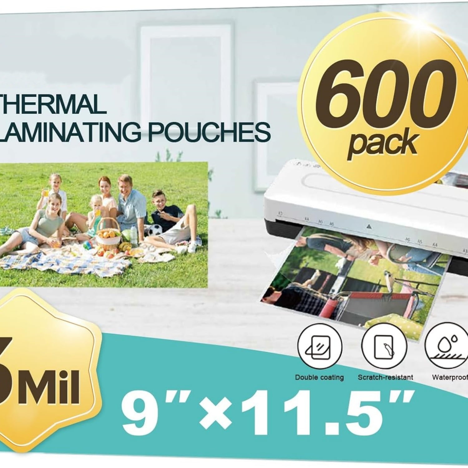 "600 Pack Thermal Laminator Pouches Holds 8.5 x 11 Inch, 3 Mil Clear Laminator Paper 9 x 11.5 Inch, Letter Size "