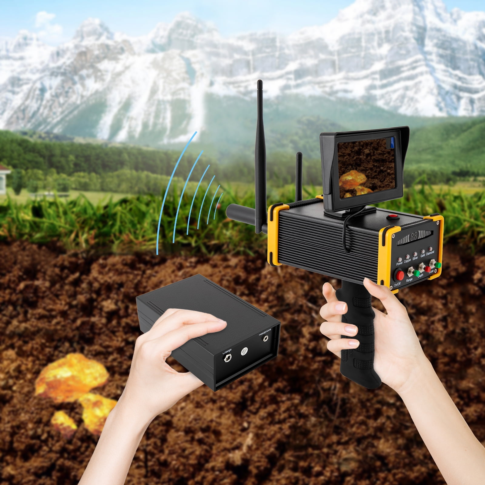 Metal Detector 52.5ft Depth 324.8ft Range Metal Pinpointer Handheld Metal Finder Gold Detector Underground Treasure Finder with HD Screen for Gold, Silver, Jewelry