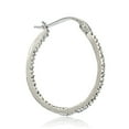 thumbnail image 2 of Sterling Silver Cubic Zirconia Inside Out 20mm Oval Hoop Earrings, 2 of 3