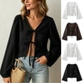 thumbnail image 5 of AKOEE Womens Crop Sweaters Open Tie Front Cardigans Soft Knit V Neck Long Sleeve Casual Spring Fall Blouses (L, Coffee), 5 of 5