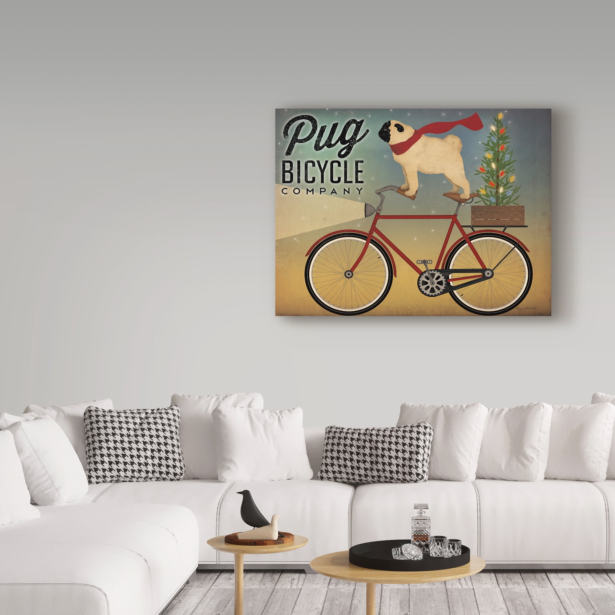 Trademark Fine Art 'Pug on a Bike Christmas Crop' Canvas Art by Ryan Fowler