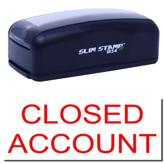 Large Pre-Inked Closed Account Stamp, Slim 1854, Ultra Slim Design, Impression Size 1-13/16" by 2-1/2", Up to 25,000 Impressions - Red Ink
