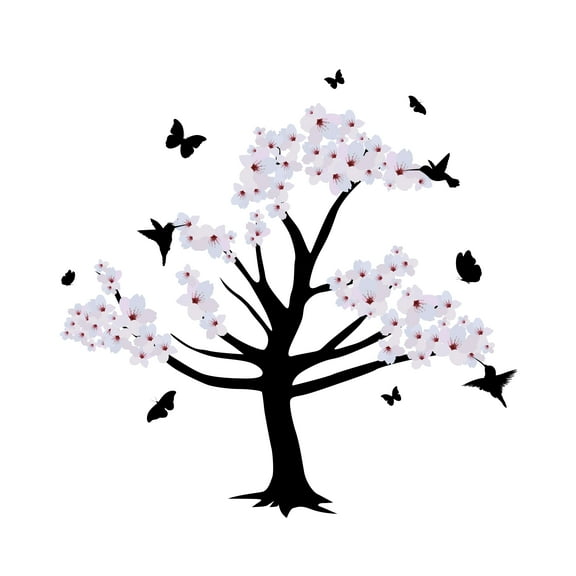 Cherry Blossom Tree with Birds Decal wall Sticker -Vinyl Art Home Room Decor-Wall Decoration For Home-Easy to use-Wall Mural to Transform a Room with a New Look -Size 10" x 10".