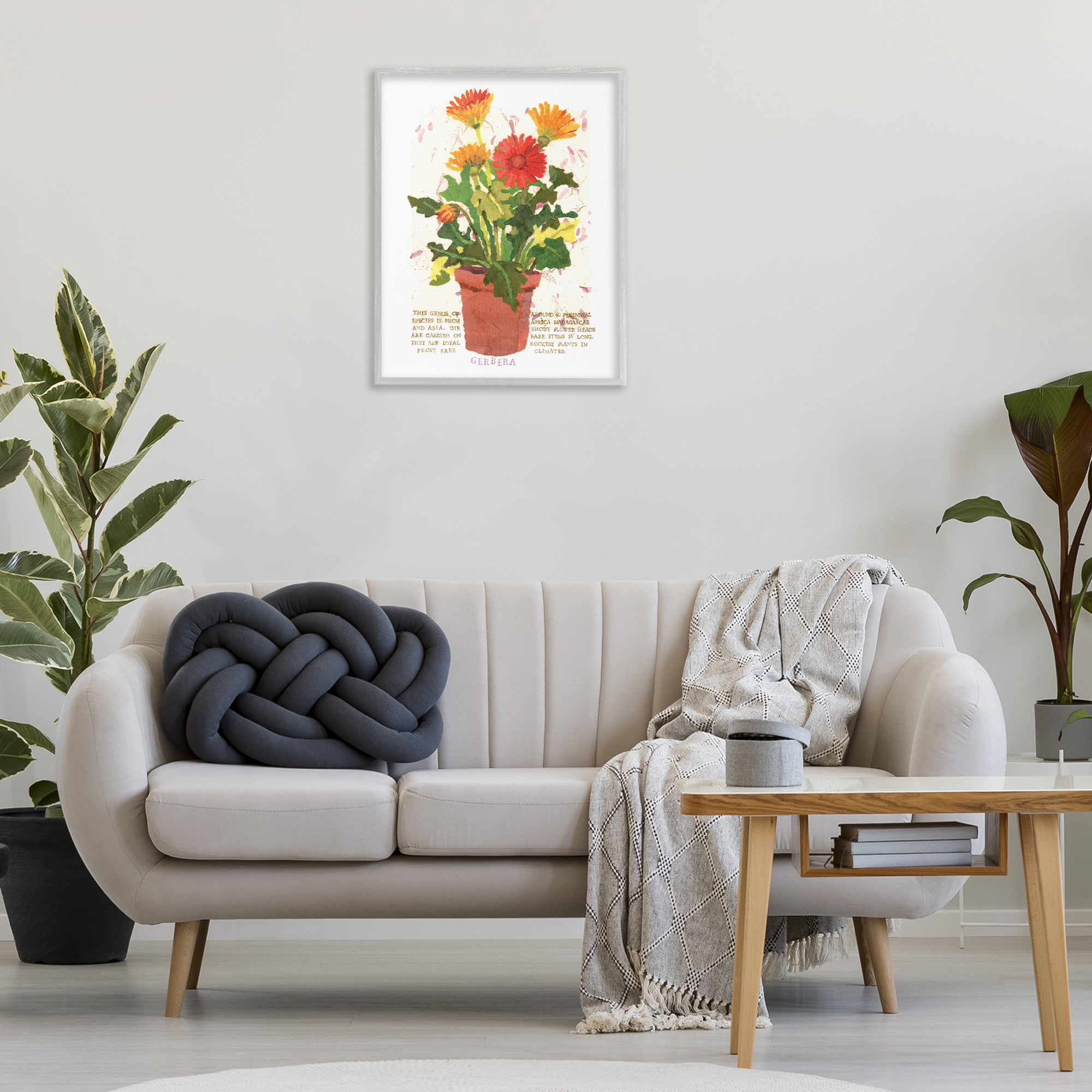 Stupell Industries Potted Gerbera Daisies Botanical & Floral Painting Gray Framed Art Print Wall Art, 24 x 30