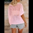 thumbnail image 3 of Top de Punto Calado de Corta con Cuello Redondo de Verano para Mujer, Rosa L, 3 of 4