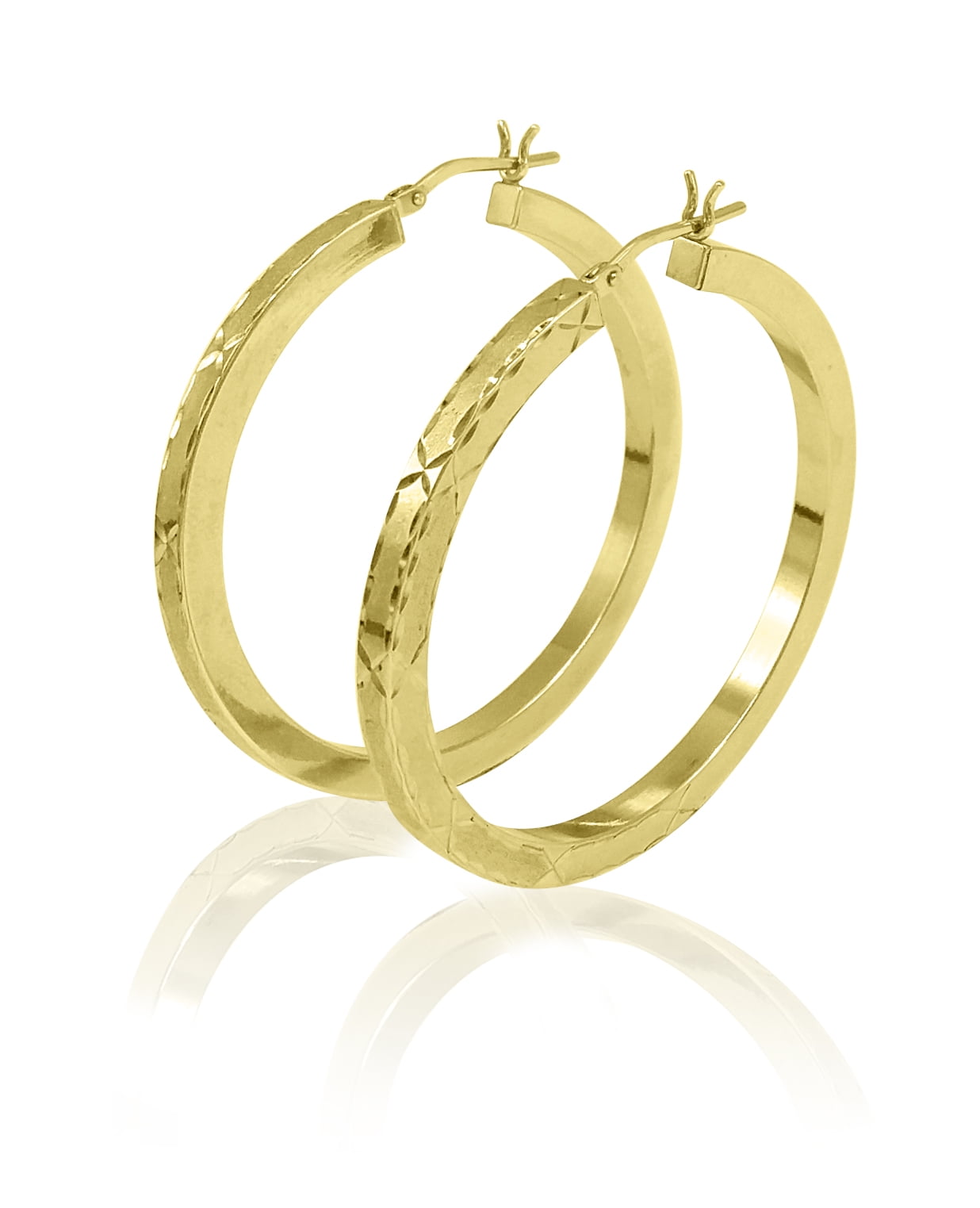 Brilliance Fine Jewelry Women's 14K Gold Plated Sterling Silver Diamond Cut Square Tube Adults Earrings