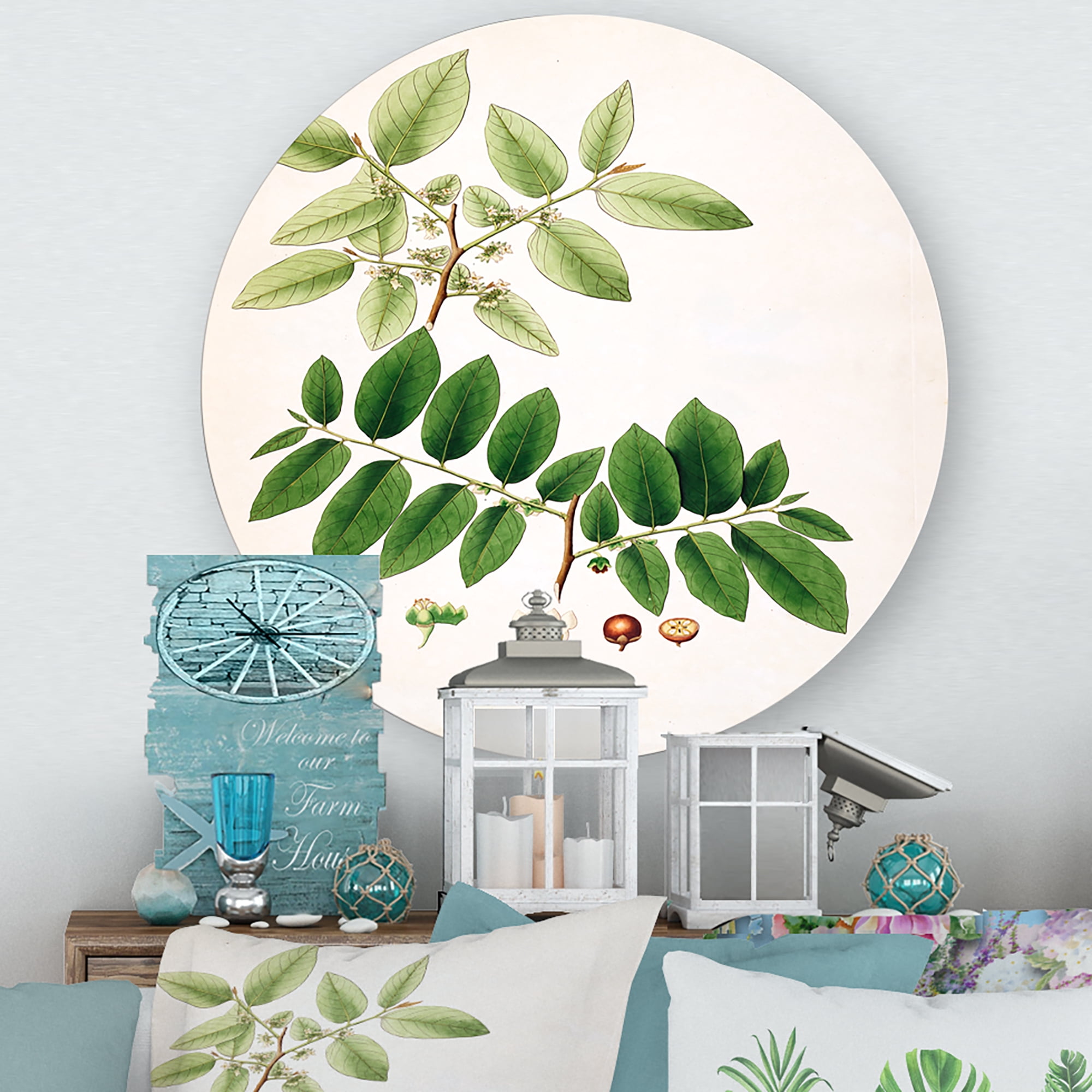 Designart 'Ancient Botanicals XIV' Farmhouse Circle Metal Wall Art 23x23 - Disc of 23