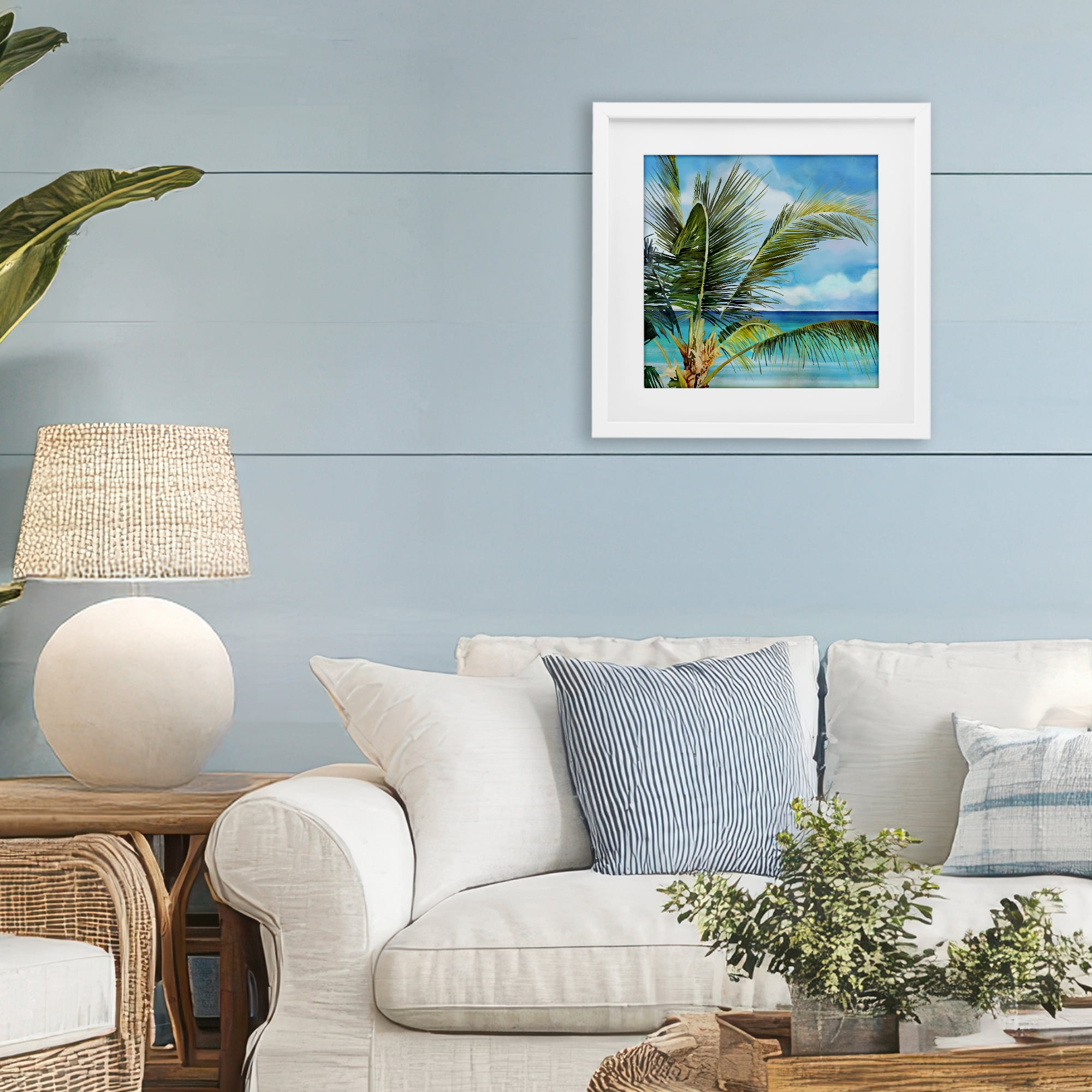 Stupell Industries Lush Palm Watercolor View White Framed Print Under Glass, design by Mauro Devereaux