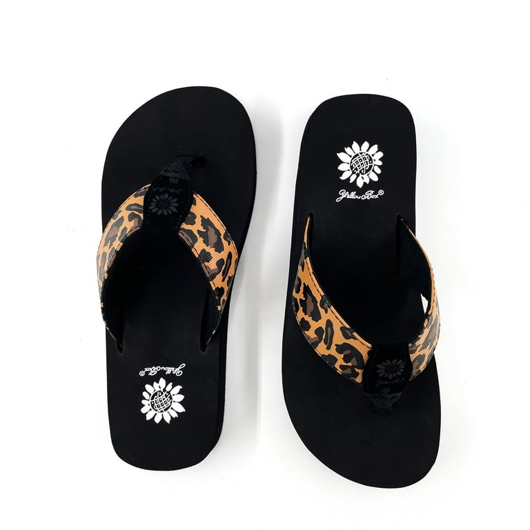 Leopard print yellow box flip flops best sale
