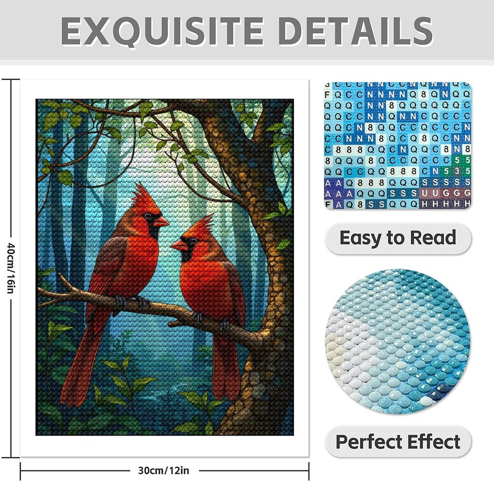 Diamond Art Kit for Adults, Cardinal Birds In Enchanted Woods Diamond Painting for Adults Beginners, 5D DIY Diamond Art Painting Kits, Colorful Diamond Painting Craft for Home Decor 12x16