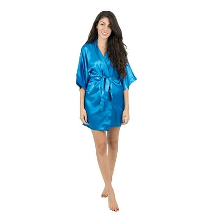 Leveret Womens Robe Christmas Satin Robe Royal Blue Size X-Small