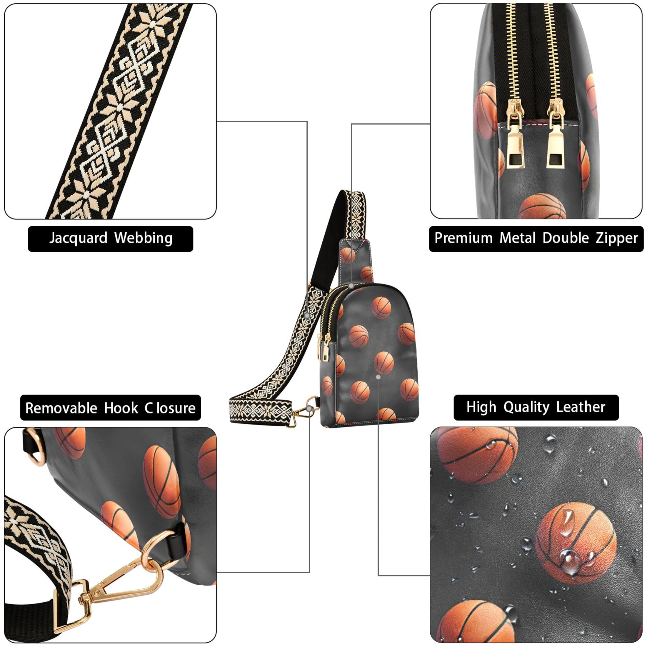 ALAZA 3d Basketballs Sling Bag for Women Men Waterproof Crossbody Chest Bags
