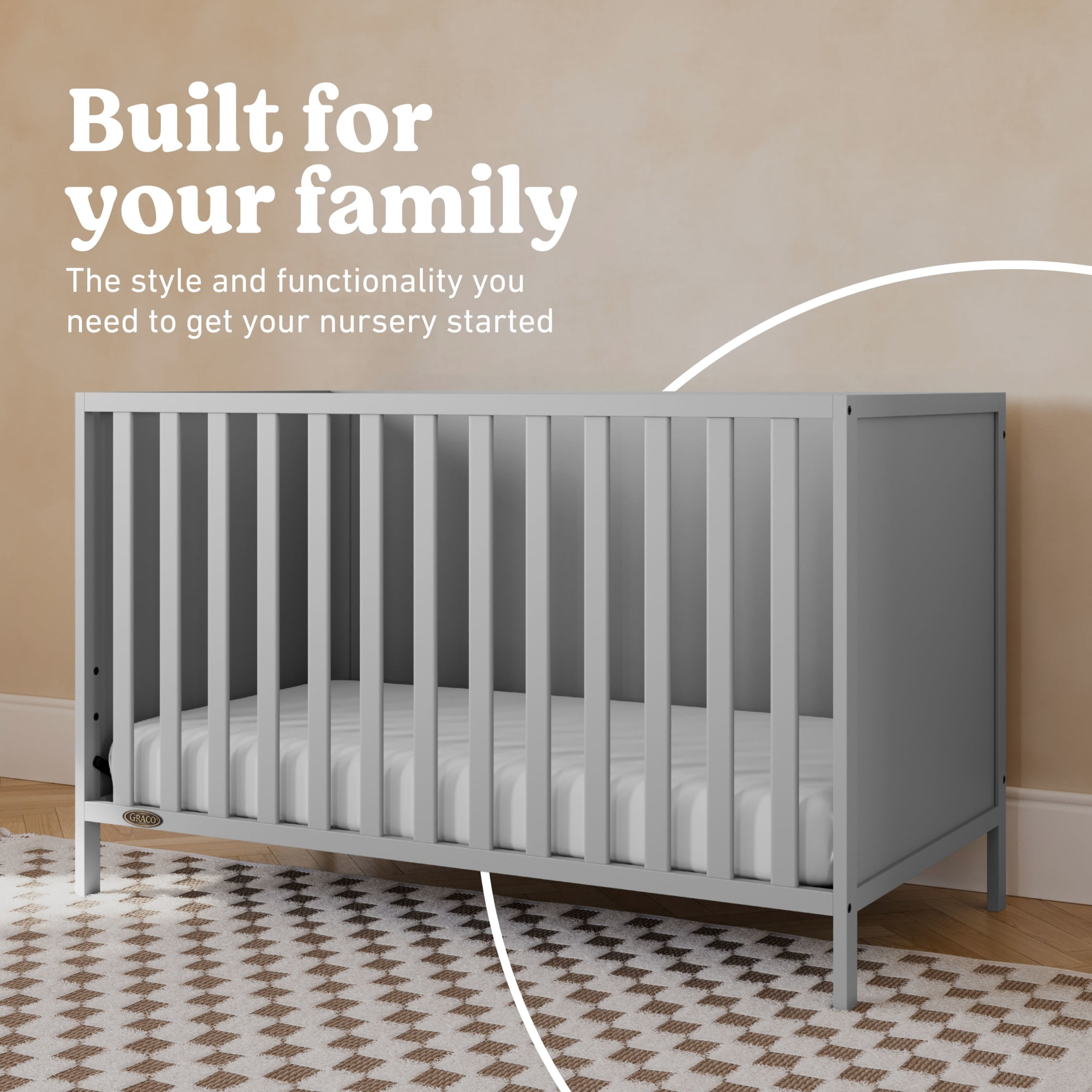 Graco Theo 3-in-1 Convertible Baby Crib, Pebble Gray