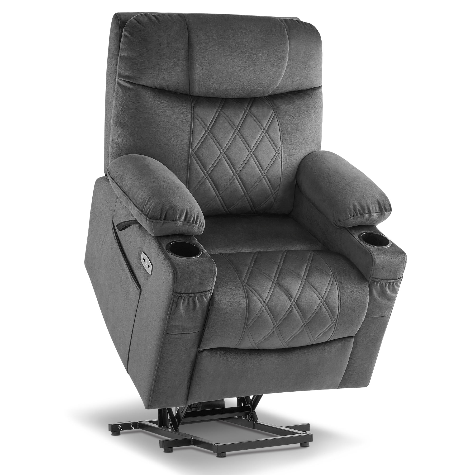 MCombo Small Triple Motor Power Lift Recliner with Adjustable Headrest for Petite Elderly 4'6"-5'2", Infinte Position, Dark Grey Fabric