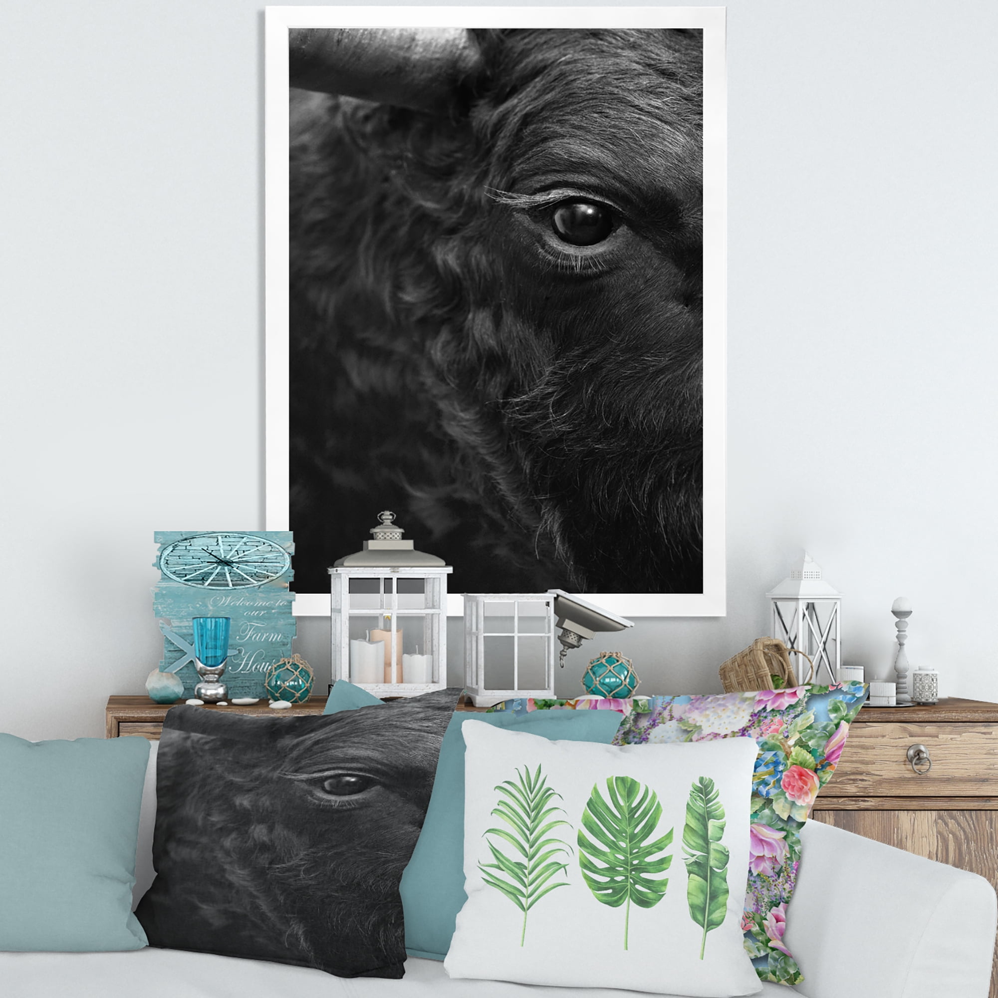 Designart 'Close Up Of Eye Of A Bull' Farmhouse Framed Art Print