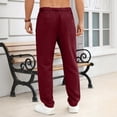 thumbnail image 3 of Men's Casual Linen Dress Pants Button Fly Drawstring Lightweight Straight-Leg Trousers for Beach Summer, 3 of 7