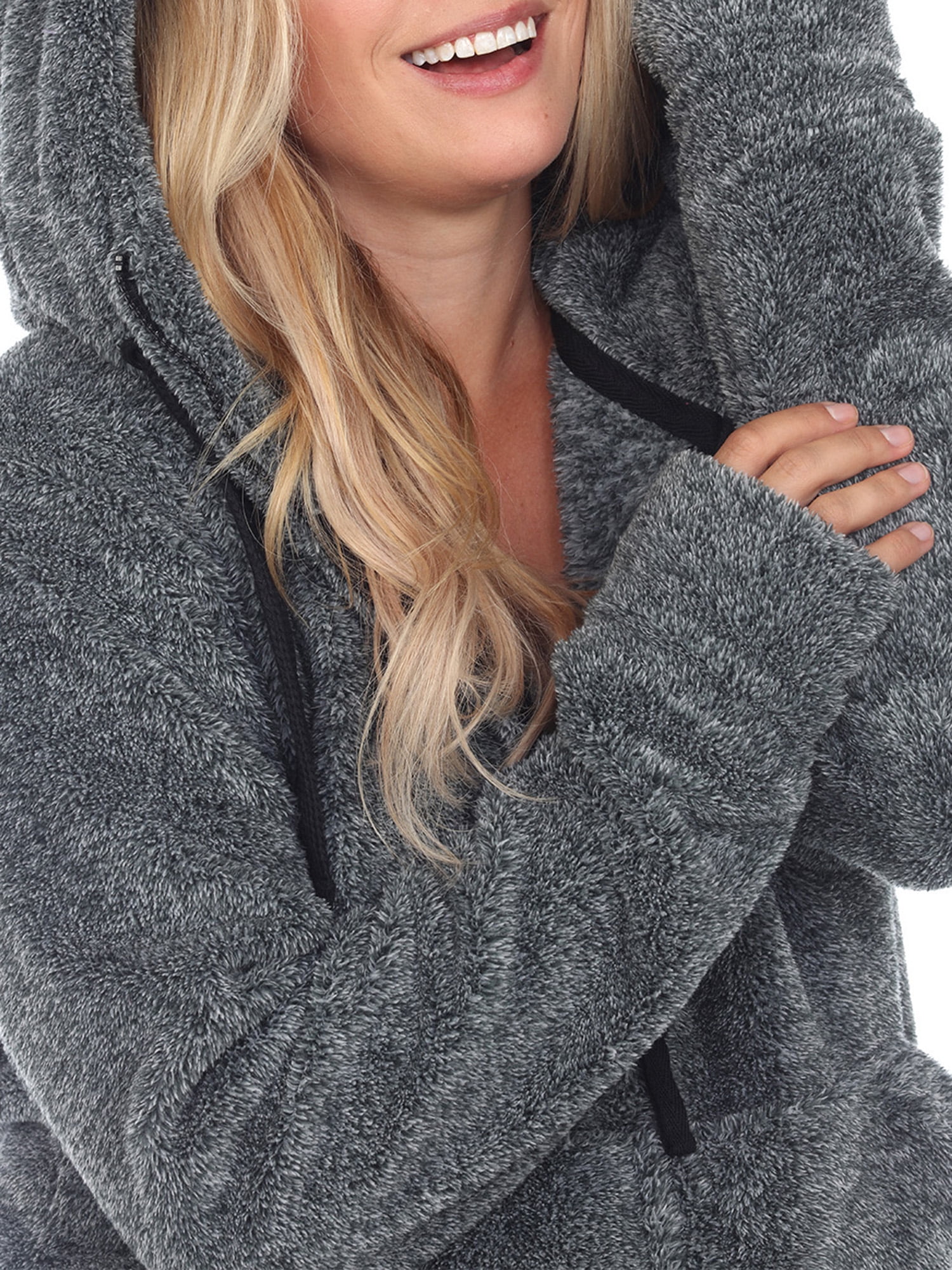 White Mark Women's Plus Size Hooded Sherpa Jacket