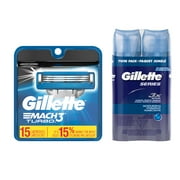 Gillette Mach3 Turbo 15ct Razor Blade Refill and Shave Gel Bundle