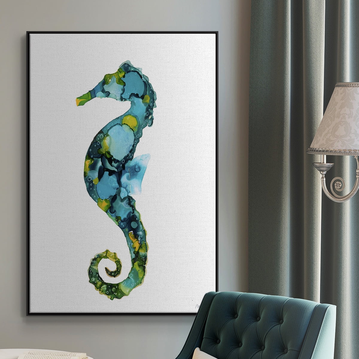 Seahorse Framed Premium Gallery Wrapped Canvas - Ready to Hang - 17 x 25 - Black Floating Frame