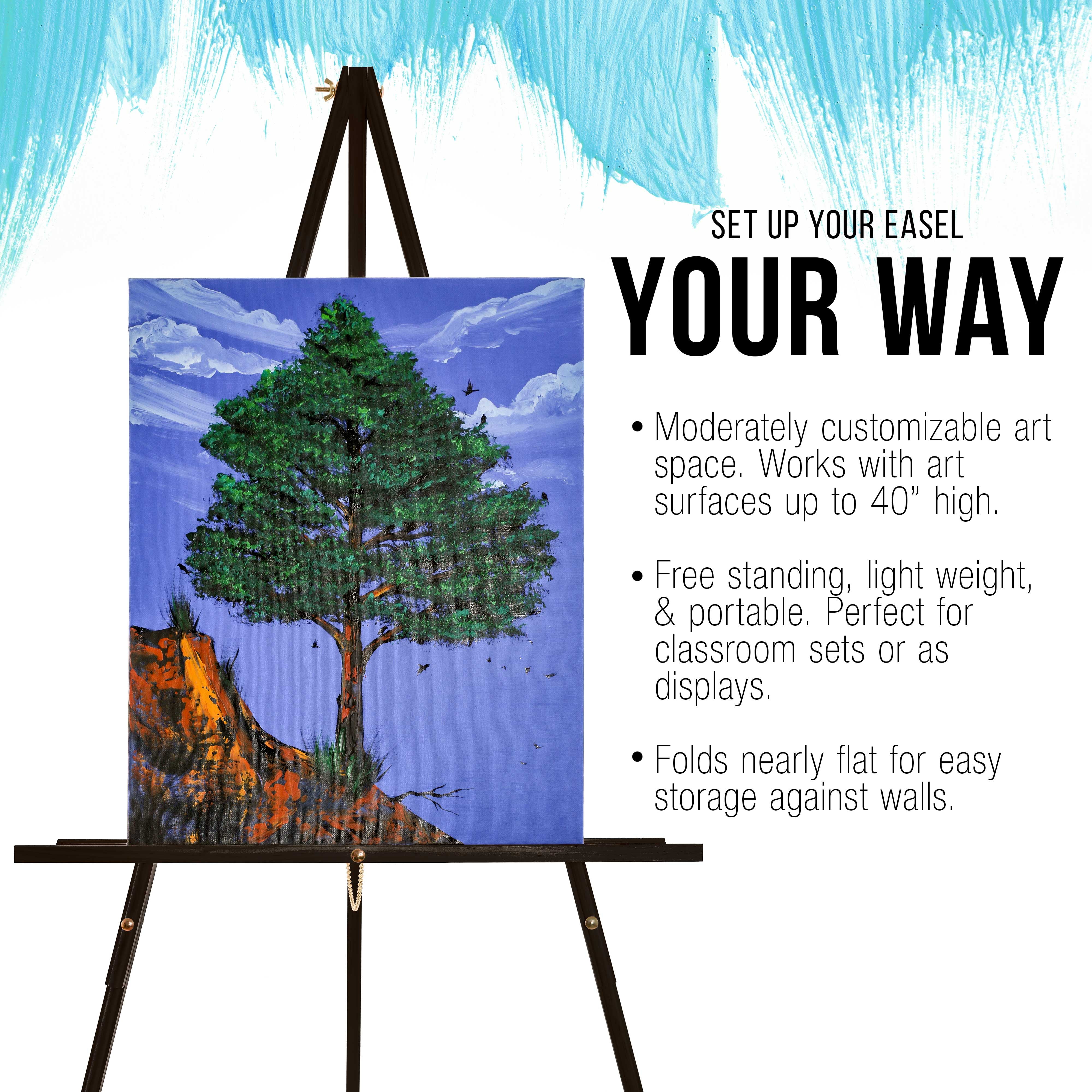 U.S. Art Supply 64" Black Torrey Wooden A-Frame Tripod Artist Floor Easel, Adjustable Tray Height, Display Holder Stand
