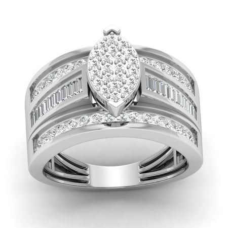 10K White Gold 1.03Ct TDW Round Cut Genuine Diamond Marquise Shaped Engagement Ring I2