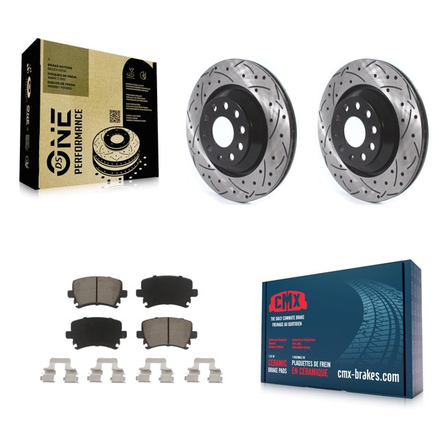 Transit Auto Rear Coated Drilled Slotted Disc Brake Rotors and Ceramic Pads Kit for Car Volkswagen GTI Passat CC Golf R R32 KDC-100708