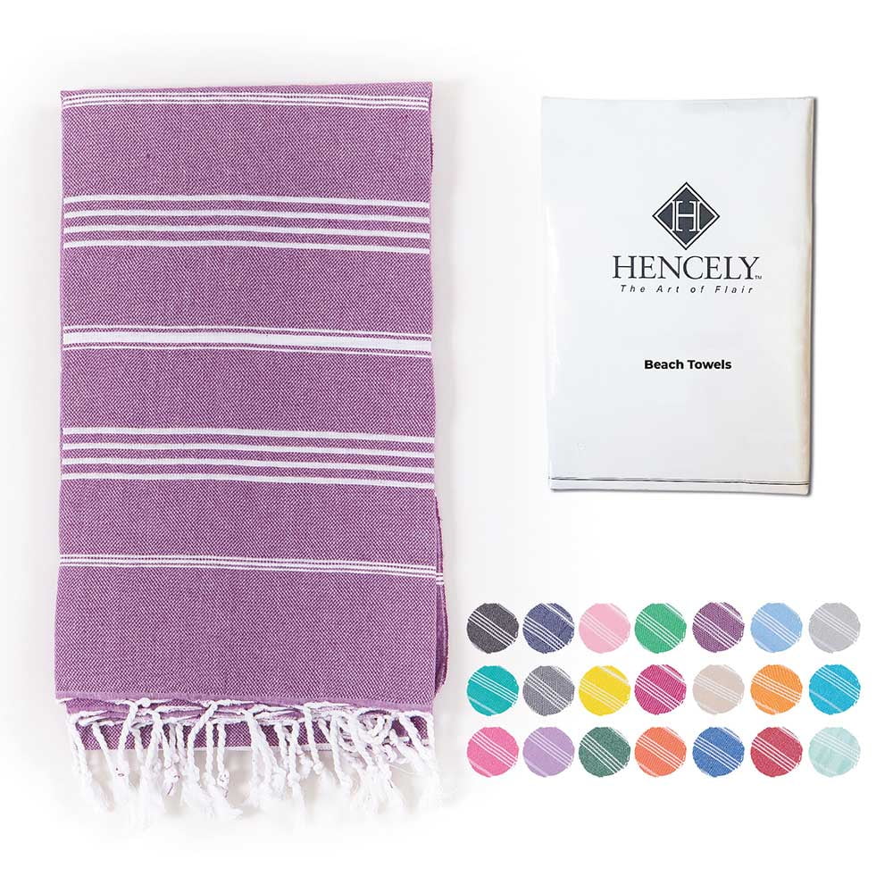 Hencely Large Beach Towel 37x70 inch Striped 100% Turkish Cotton - Purple