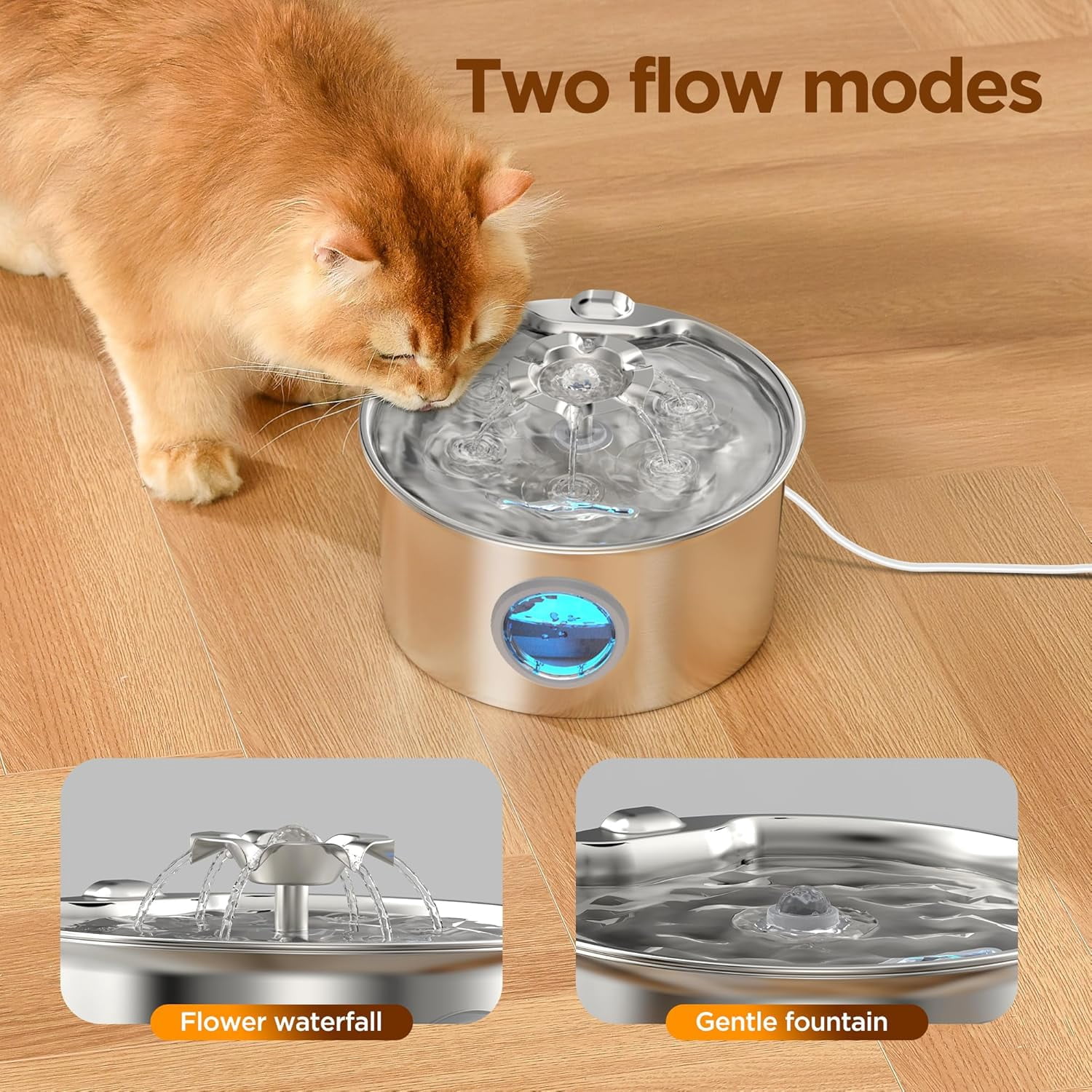 Cat Water Fountain Stainless Steel: Pet Drinking Fountains with 6 Filters & 3 Sponges - 88oz/2.6L Water Fountain for Cats Inside with Flower -  Kitty Spout Dog Dispenser Animal Supplies