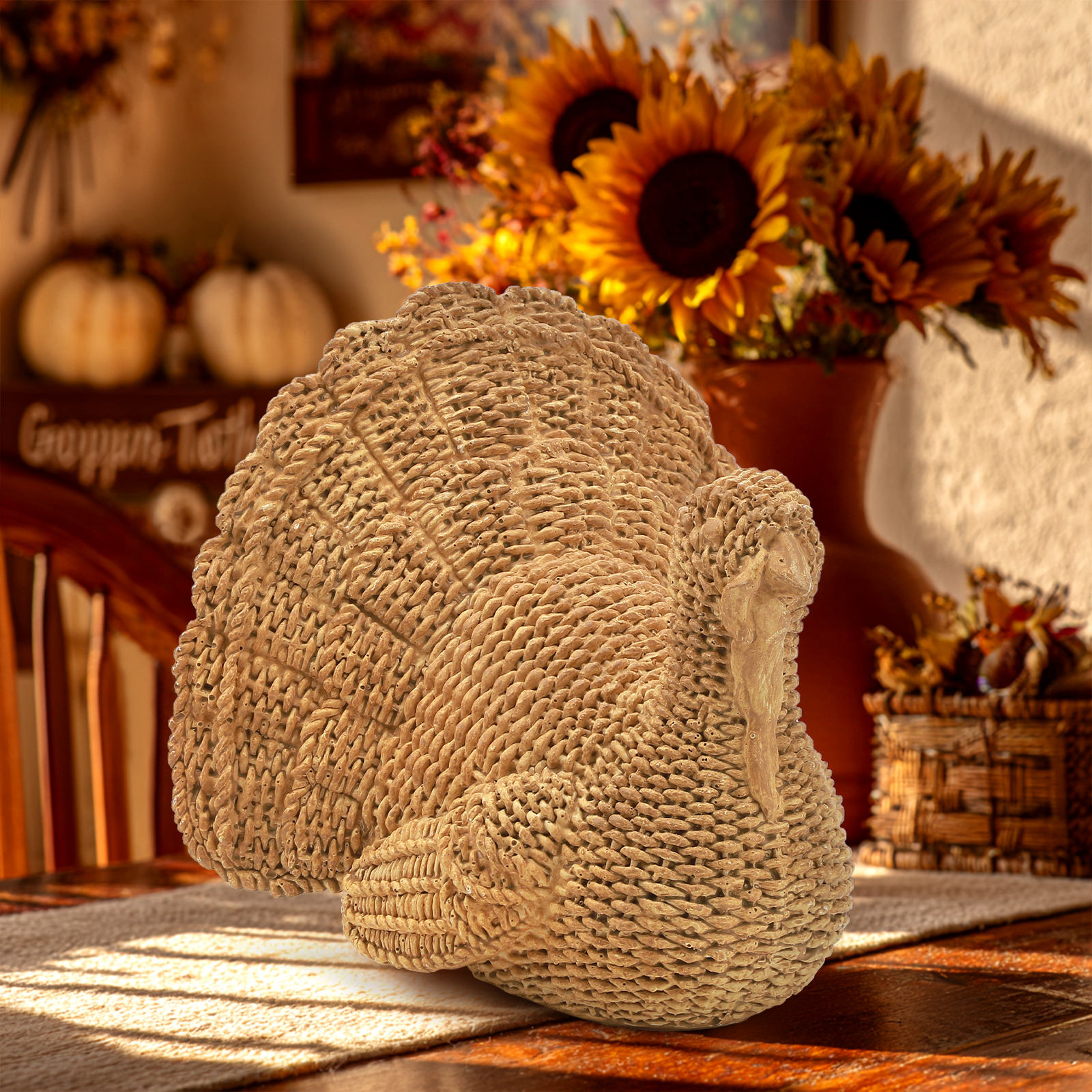 Ayieyill Rustic Turkey Figurine Thanksgiving Decoration photo 3