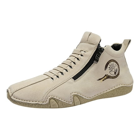 VMESZQFG New Spring And Autumn Men s Leather Shoes Korean Fashion Zipper Short Boots Shoe Mens Work Shoes All Day Comfort Khaki
