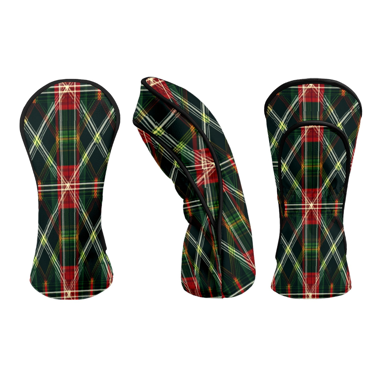 Golf Head Covers for Woods and Driver Waterproof Leather Golf Club Head Covers for Women Men Golf Driver Fairway Wood Headcover Dark Green Tartan Design