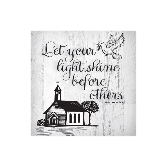 Shine Before Others Whitewashed Church 12 x 12 Wood Wall Sign Plaque