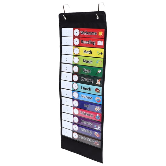 Black Oxford Cloth Transparent Pet Schedule Note Card Calendar Itinerary Hanging Bag for Classroom Home Daily Organizer Pocket Chart