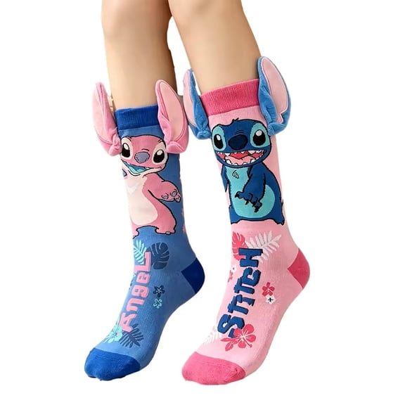 Stitch and Angel w/Ears Character Adult Size Crew Socks