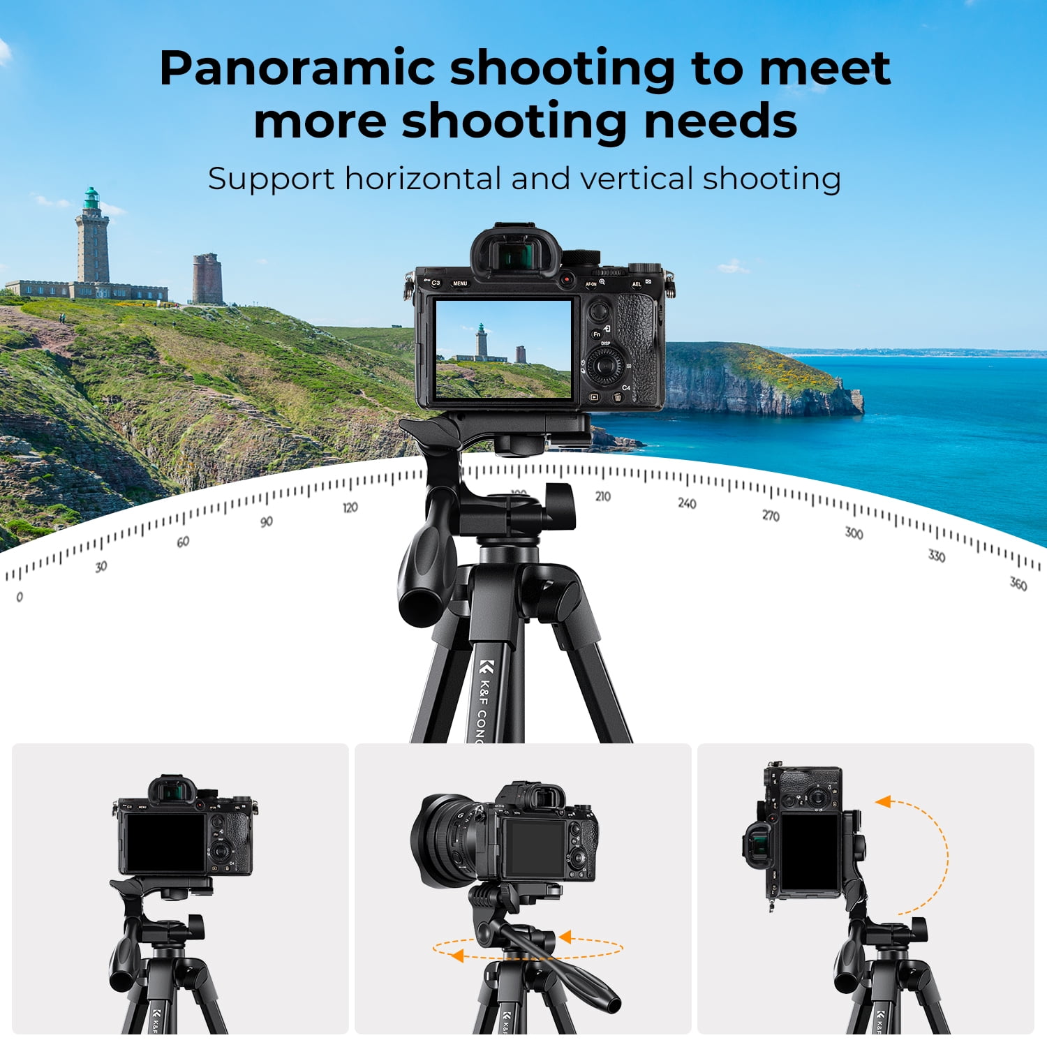 K&F CONCEPT 60" Ultra Lightweight Photography Camera Smartphone Tripod Stand with Remote, Cellphone Holder, 360° Panorama, Cold Shoe Interface, Portable Travel Tripods for iphone/phone
