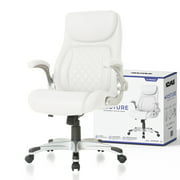 NOUHAUS  Posture Ergonomic PU Leather Office Chair. Click5 Lumbar Support with FlipAdjust Armrests. Modern Executive Chair and Computer Desk Chair (White)