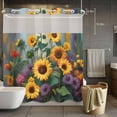 thumbnail image 5 of Spring Flowers No Hooks Shower Curtain with Snap-in Liner Watercolor Sunflowers Country Green Leaves Shower Curtains for Bathroom, Waterproof, Easy Install, Washable 66"x72", 5 of 9