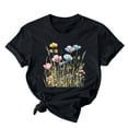 thumbnail image 2 of GaThRRgYP Going Out Tops for Women,Summer Tops for Girls,Women Mother's Day Gift Mom Flower Print Short Sleeve Round Neck T-shirt Pattern Top Black XXXL, 2 of 7