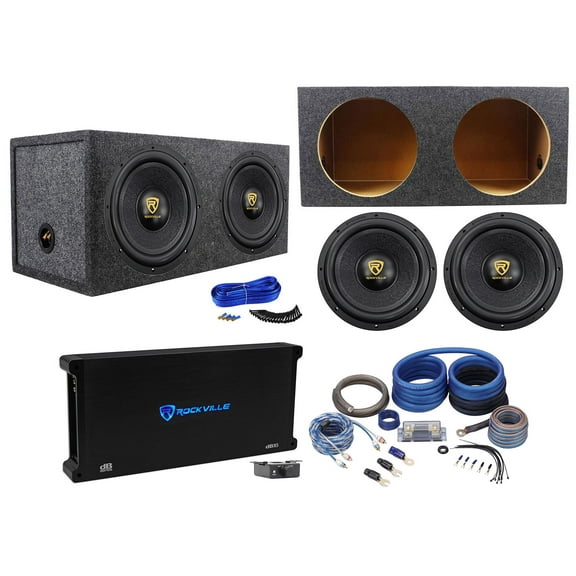 (2) Rockville W12K9D2 V3 12" 8000 Watt Subwoofers Sealed Sub Box Mono Amplifier Amp Kit