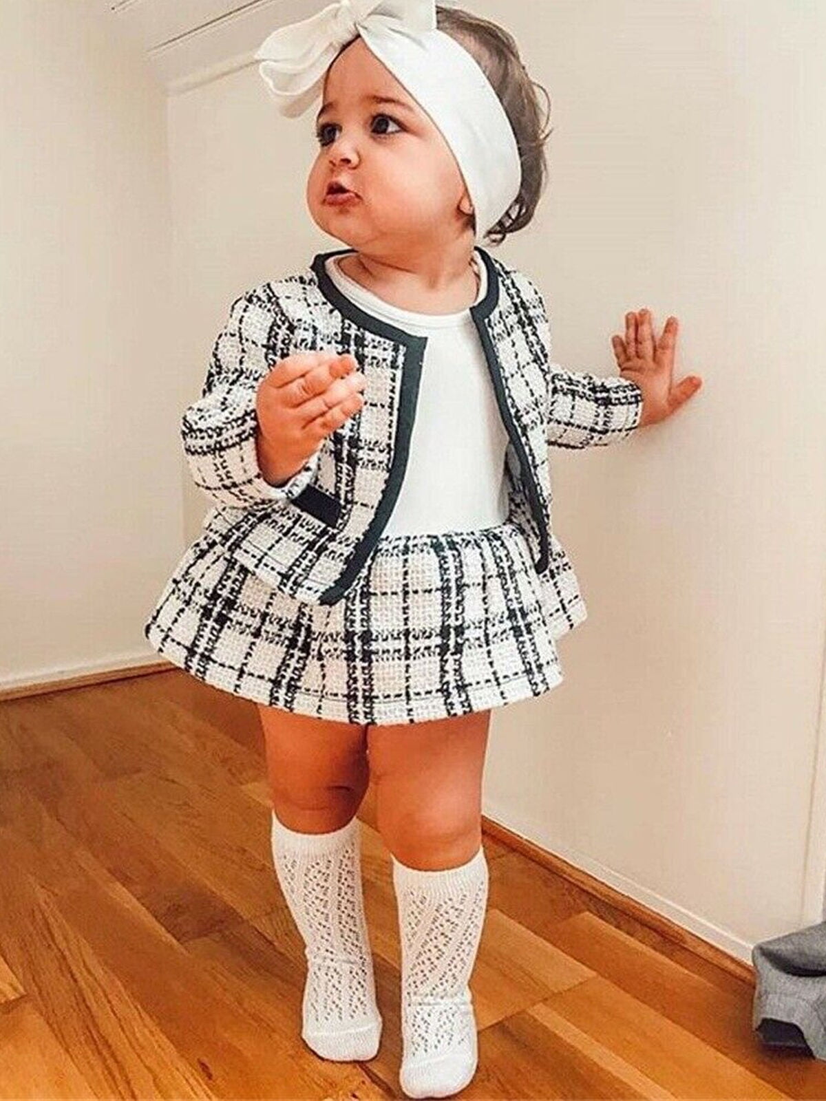 Infant Toddler Baby Girls Dress Long Sleeve Plaid Patchwork Tutu Skirt Party Princess Casual Outfit Clothes 