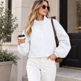 thumbnail image 5 of Women's Cropped Jackets Lightweight Windbreaker Mock Neck Jackets Snap Button Long Sleeve Casual Fall Winter Outerwear Coat,White,2XL, 5 of 5