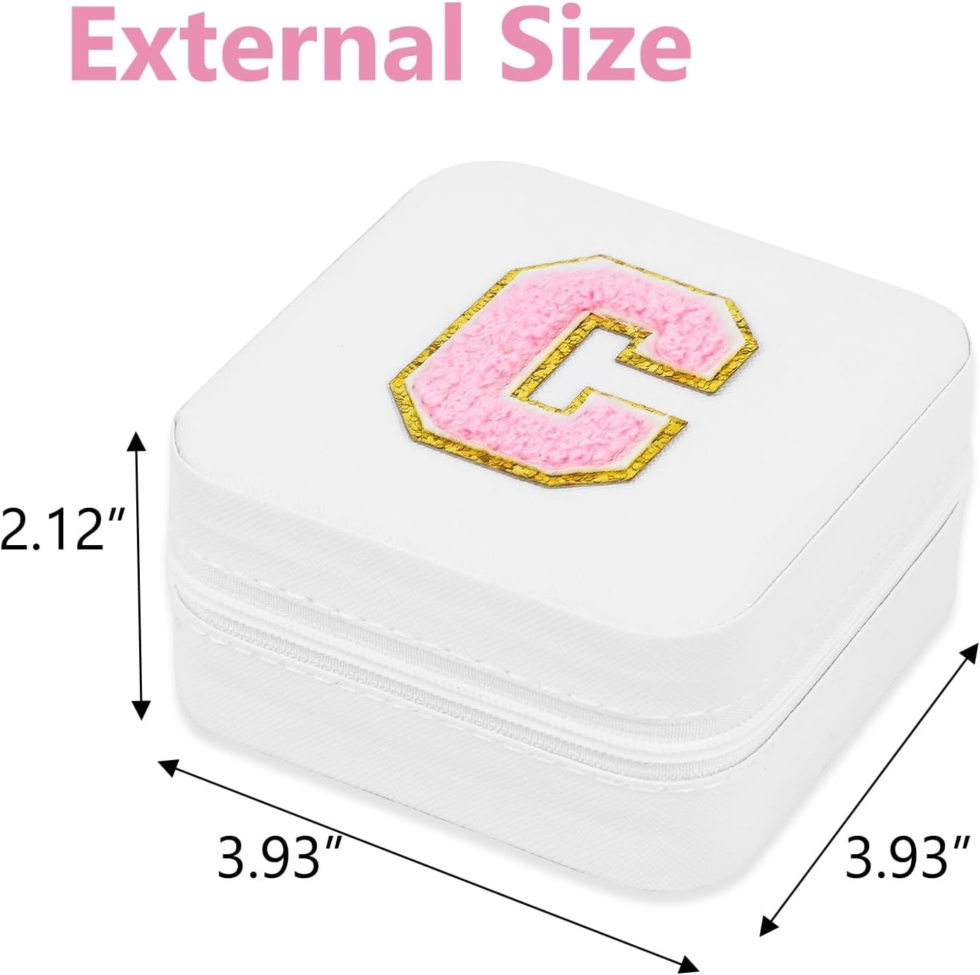 Travel Jewelry Case Organizer, Small Jewelry Box Jewelry Organizer, Gifts For Women Girls, Earring Jewelry Organizer Box With Mirror, White Travel Essentials Pink Initial C[Z1]