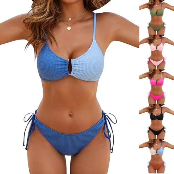 JoveMarine Women's Colorblock Two Piece Swimsuit Bikini Set Playful Print Beach Bathing Suit Summer Vacation Bathing Suit For Womens Swimsuits Army Green L