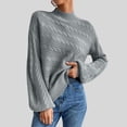 thumbnail image 3 of Suéter con cuello simulado Tejido de cable Color puro Hombro caído Manga larga Suéter de ajuste casual para mujer Gris M, 3 of 6