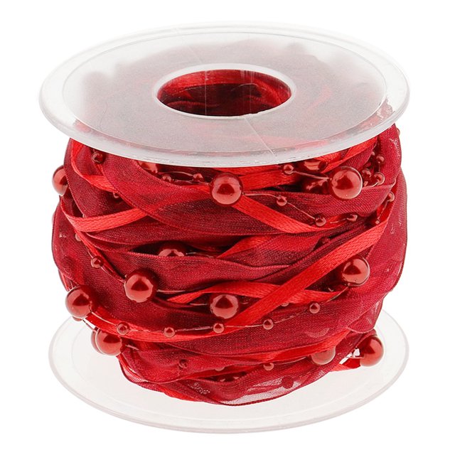 Cinta de gasa con cuentas artificiales de Apuakthei de 10 m y adornos de cinta de encaje de organza para decoración de bodas, flores, árboles de Navidad, costura, embalaje artesanal