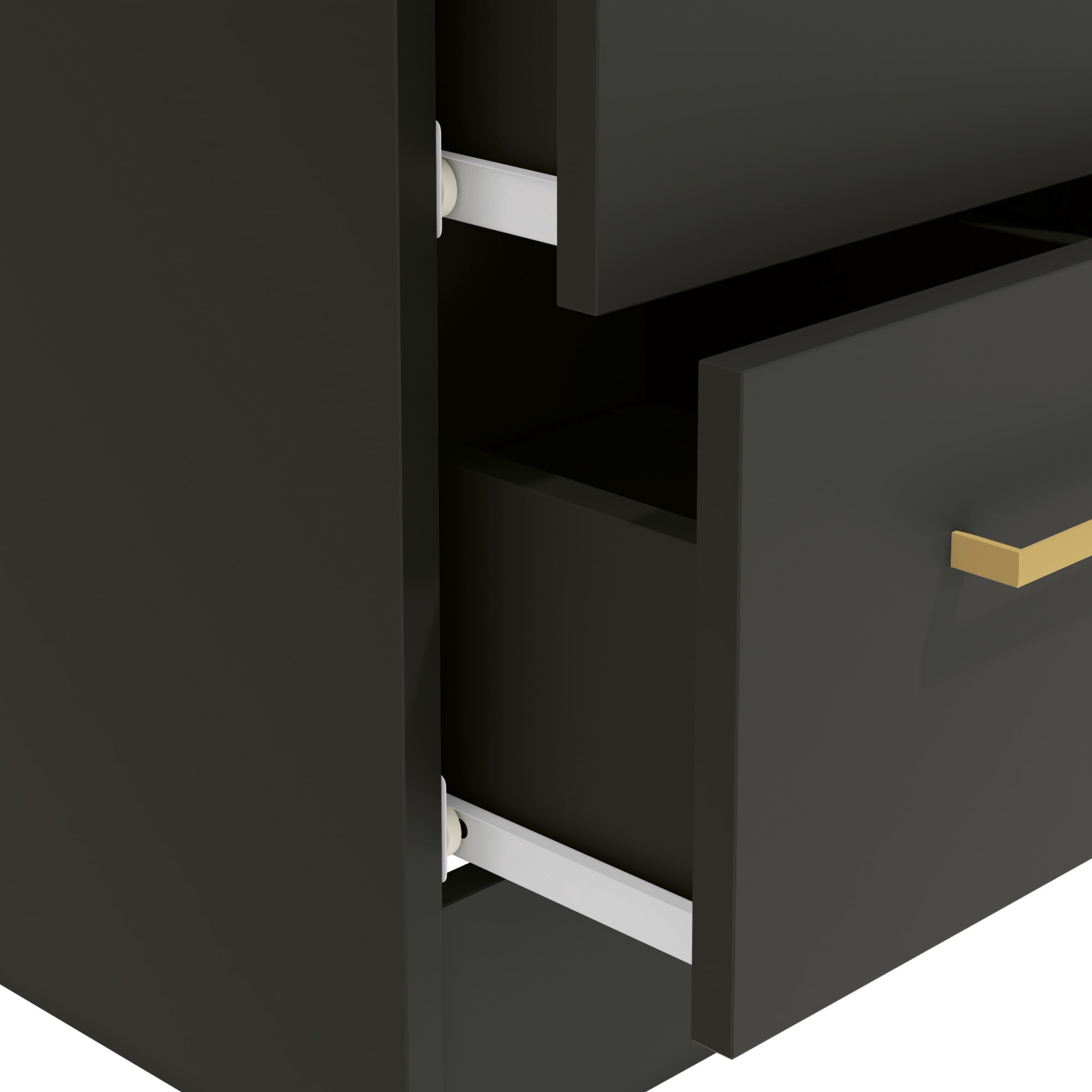 Kappesberg Jolyne 2-Drawer Nightstand Set of 2 with Gold Handles, Black – Modern Bedroom Storage for Adults and Teens